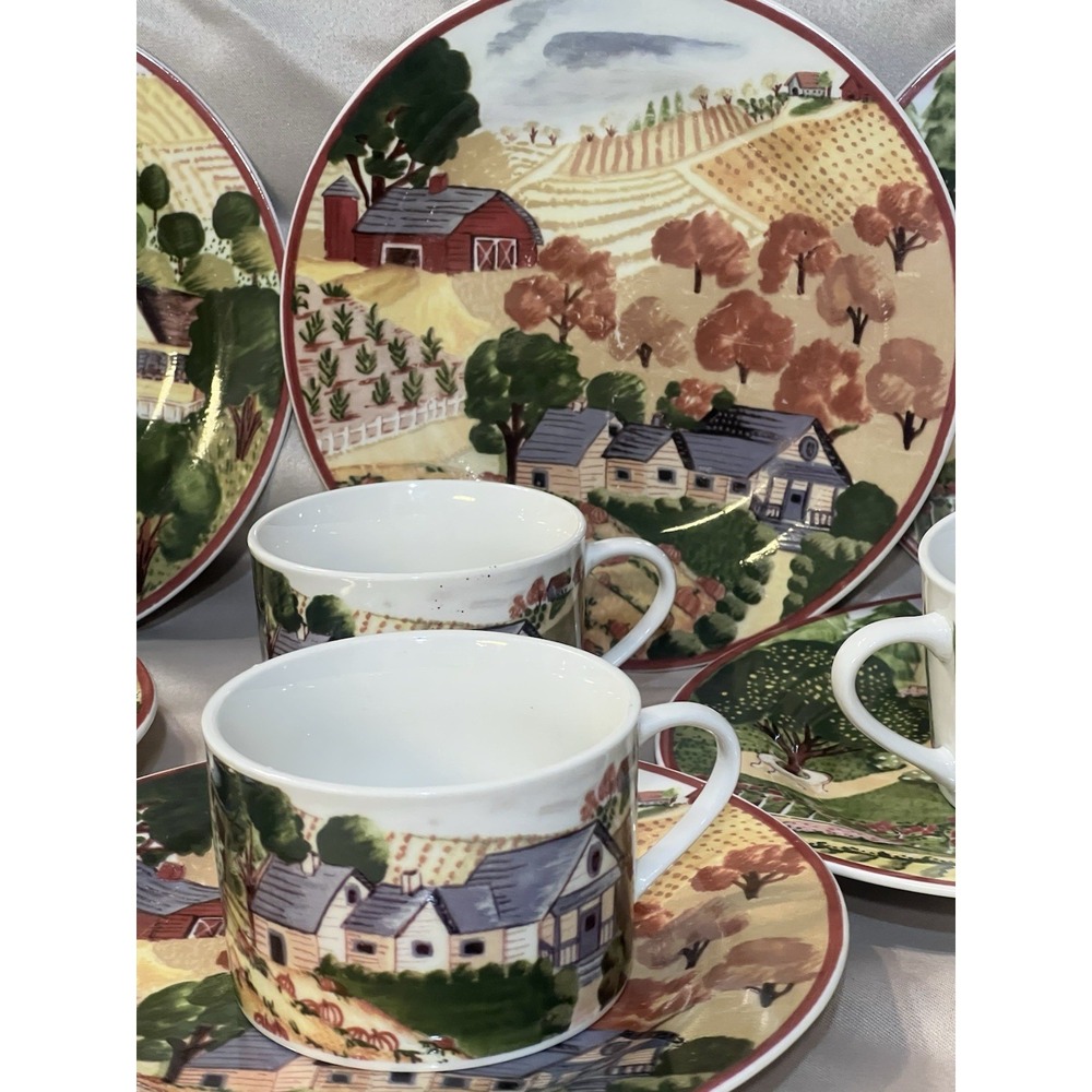 16 PC GIBSON 2 SALAD PLATES AND 2 CUPS. FARM SCENE 4 DESIGNS (2319)‎ - Picture 3 of 10